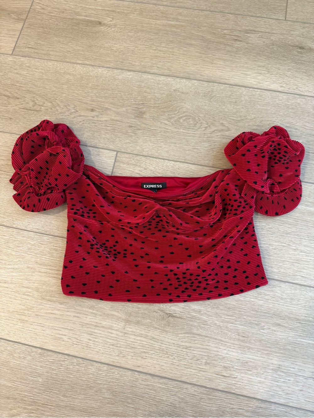 Express Red Puff Sleeve Off-Shoulder Crop Top